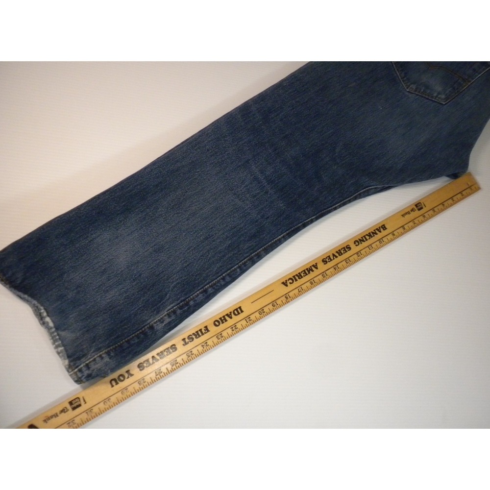 Levi's 501 Jeans Mens 38x32 Blue Denim Button‎ Fly Straight Whiskered Heel Drag - Picture 13 of 14